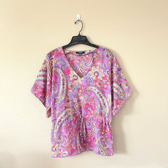 Chaps Colorful Sheer Paisley Print Top - Picture 1 of 6